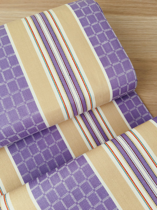 Lilac and beige striped ticking. Unused. Spain c.1950 - Per meter (10 m avail.)