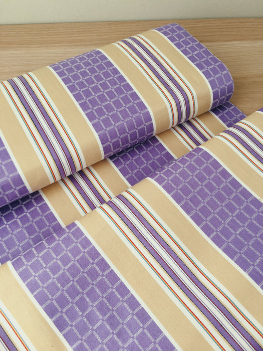 Lilac and beige striped ticking. Unused. Spain c.1950 - Per meter (10 m avail.)