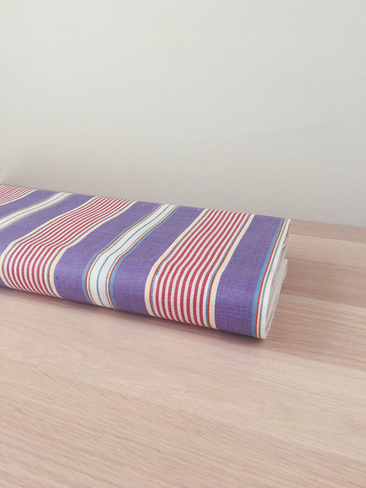 Lilac and red striped ticking. Unused. Spain c.1940 - Per meter (16 m avail.)