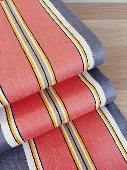 Striped ticking in orange and gray. Sateen. Unused. Spain c.1950 - Per meter (22 m avail.)
