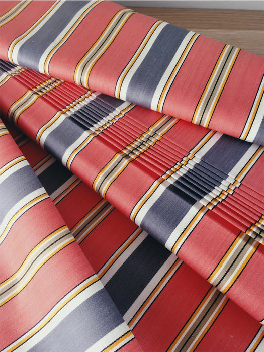 Striped ticking in orange and gray. Sateen. Unused. Spain c.1950 - Per meter (22 m avail.)