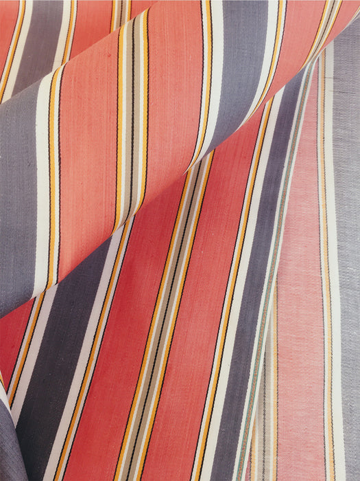 Striped ticking in orange and gray. Sateen. Unused. Spain c.1950 - Per meter (22 m avail.)