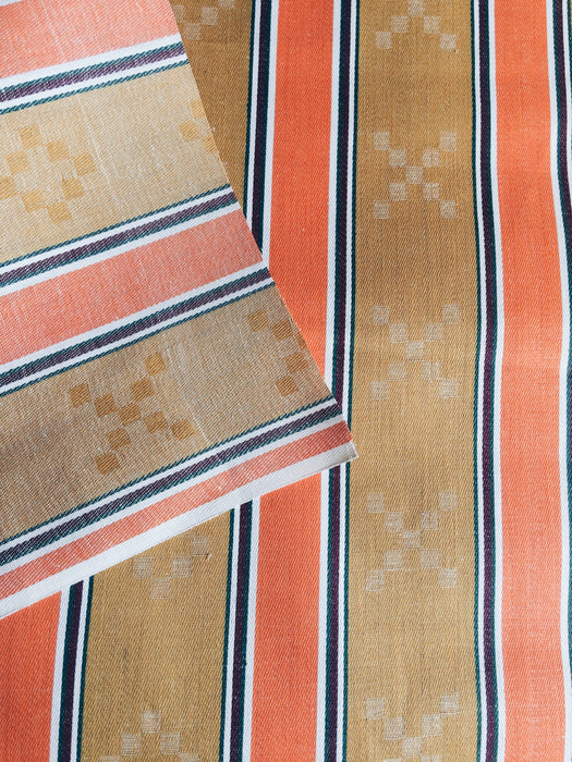 Striped ticking in orange and brown. Unused. Spain. c.1950 - 130 cm × 0.4 meters