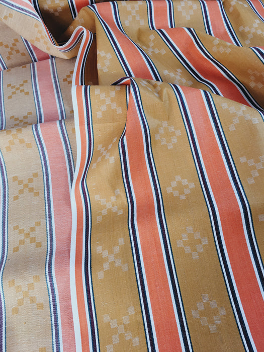 Striped ticking in orange and brown. Unused. Spain. c.1950 - 130 cm × 0.4 meters