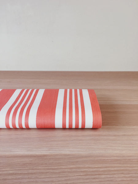 Striped ticking in salmon red and white. Unused. Spain c.1950 - 3.5 meters