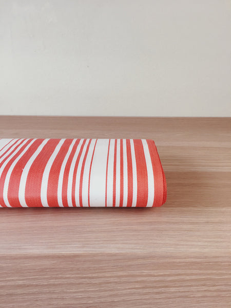 Striped ticking in salmon red and white. Unused. Spain c.1950 - 5.8 meters
