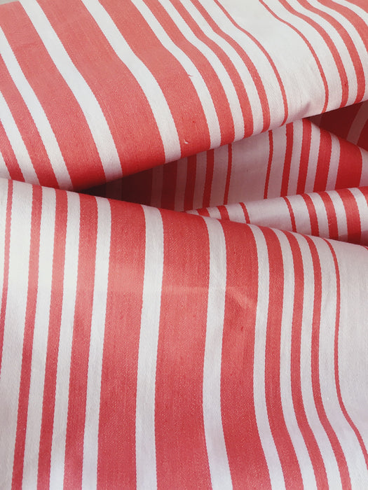 Striped ticking in salmon red and white. Unused. Spain c.1950 - Per meter (25 m avail.)