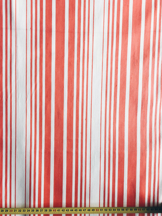 Striped ticking in salmon red and white. Unused. Spain c.1950 - Per meter (25 m avail.)