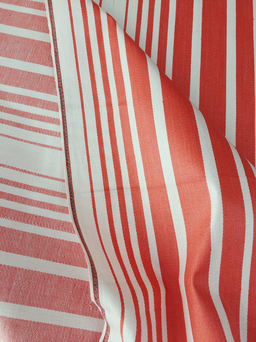 Striped ticking in salmon red and white. Unused. Spain c.1950 - Per meter (25 m avail.)