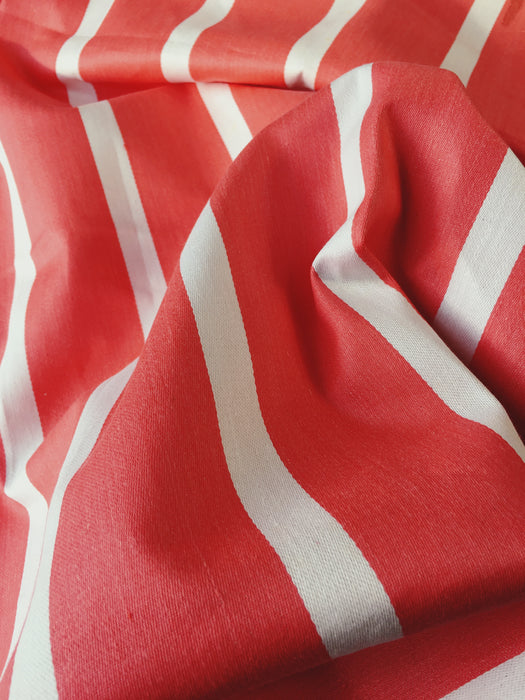 Candy red and white striped ticking. Unused. Spain c.1950 - 2.8 meters