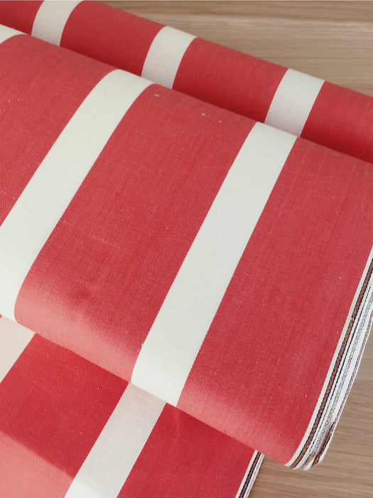 White and red wide stripes ticking. Unused. Spain around 1950 - 3.75 meters