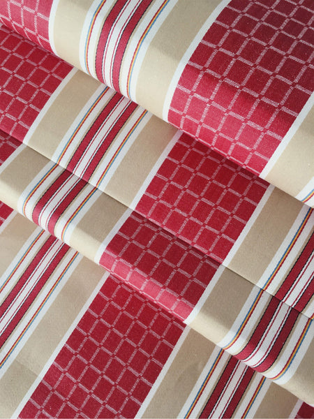 Stripes and checks in strong red and beige. Unused. Spain around 1950 - Per meter (26 m avail.)