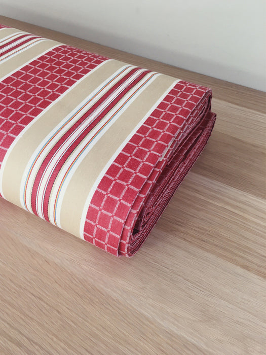 Stripes and checks in strong red and beige. Unused. Spain around 1950 - Per meter (26 m avail.)