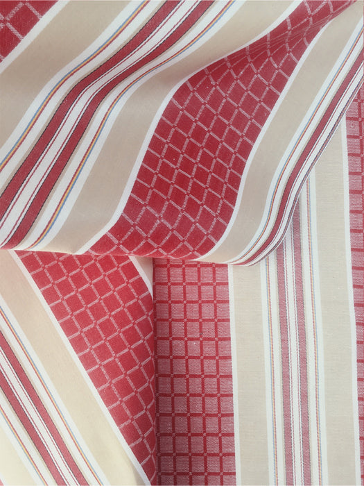 Stripes and checks in strong red and beige. Unused. Spain around 1950 - Per meter (26 m avail.)