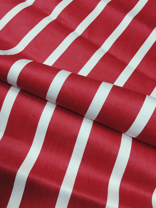 Cherry red and white striped ticking. Unused. Spain around 1950 - Per meter (52 m avail.)