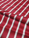 Cherry red and white striped ticking. Unused. Spain around 1950 - 4.5 meters