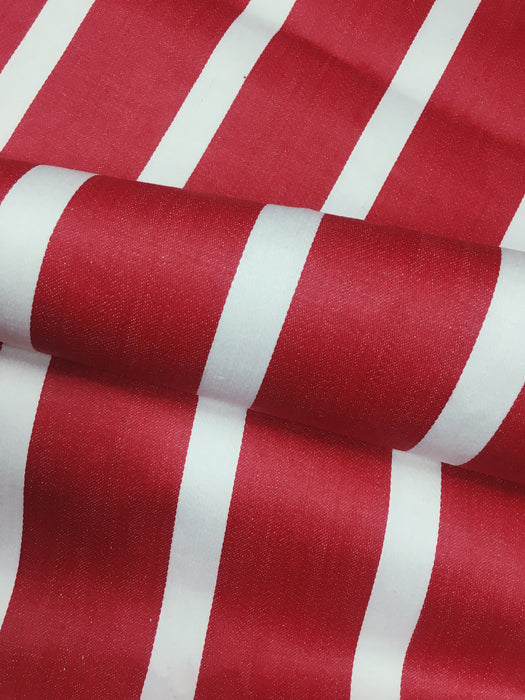 Cherry red and white striped ticking. Unused. Spain around 1950 - 4.5 meters