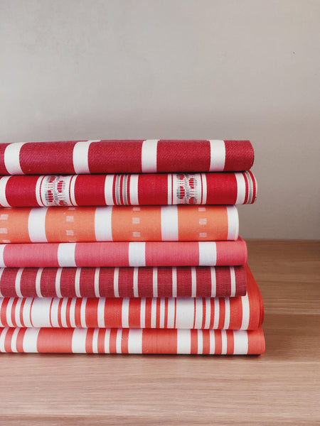 Red Stripes Antique European Ticking Fabric Rolletes RA-ROJO-COL - Ticking Depot