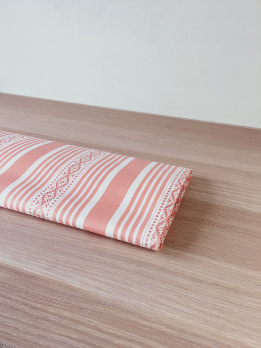 Striped ticking in salmon pink Unused. Spain c.1950 - 1 meter