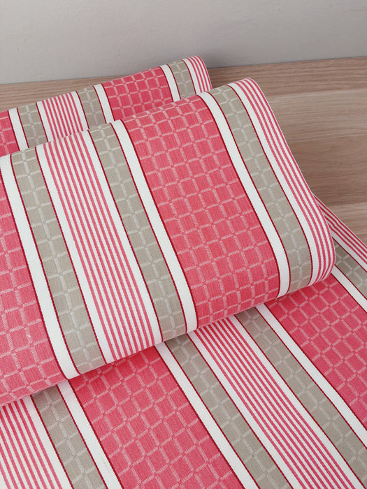 Stripes and checks in cherry pink and beige. Unused. Spain around 1950 - Per meter (13 m avail.)