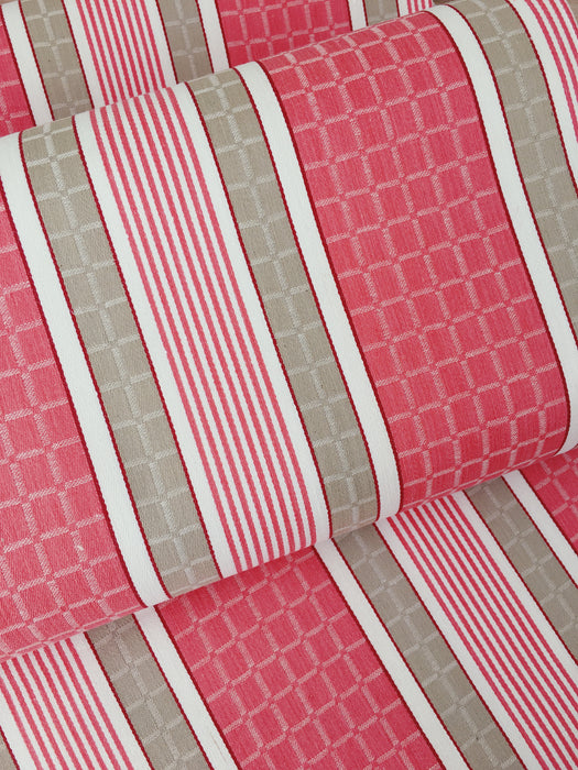 Stripes and checks in cherry pink and beige. Unused. Spain around 1950 - 8.4 meters