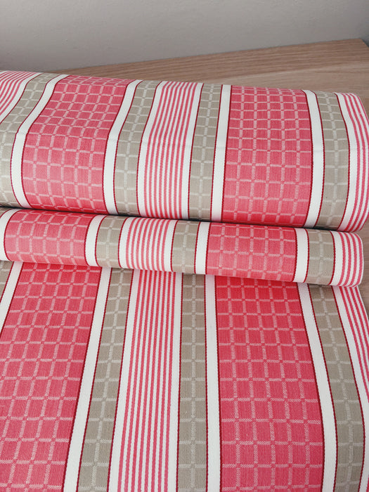 Stripes and checks in cherry pink and beige. Unused. Spain around 1950 - 8.4 meters