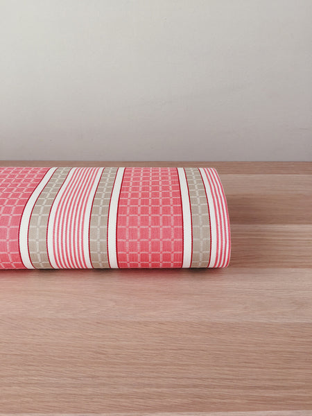 Stripes and checks in cherry pink and beige. Unused. Spain around 1950 - Per meter (13 m avail.)