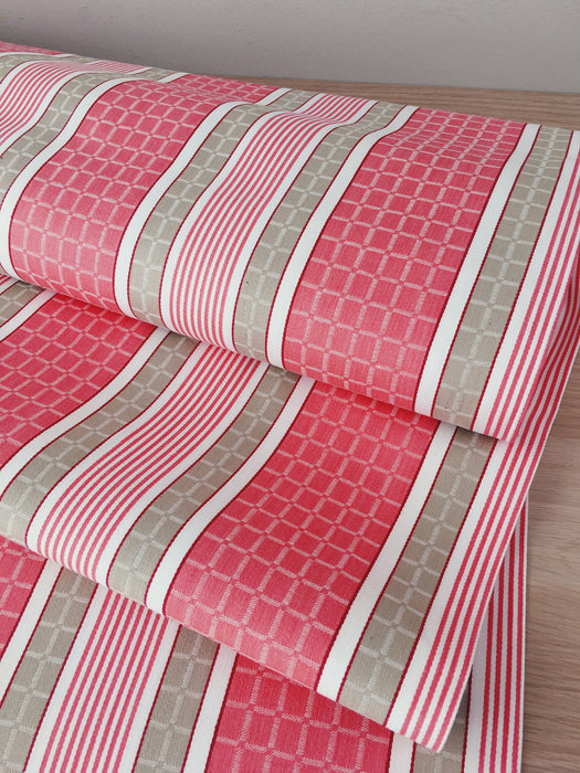 Stripes and checks in cherry pink and beige. Unused. Spain around 1950 - Per meter (13 m avail.)