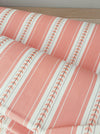 Striped ticking in salmon pink with leaves. Unused. Spain c.1950 - 2.6 meters