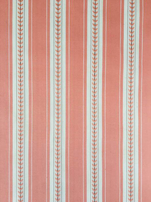 Striped ticking in salmon pink with leaves. Unused. Spain c.1950 - Per meter (25 m avail.)