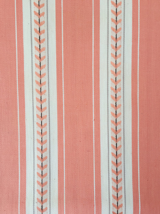 Striped ticking in salmon pink with leaves. Unused. Spain c.1950 - Per meter (25 m avail.)