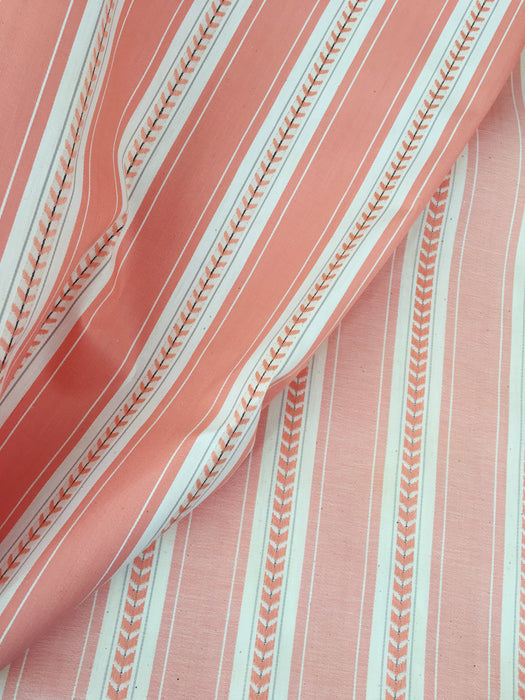 Striped ticking in salmon pink with leaves. Unused. Spain c.1950 - Per meter (25 m avail.)