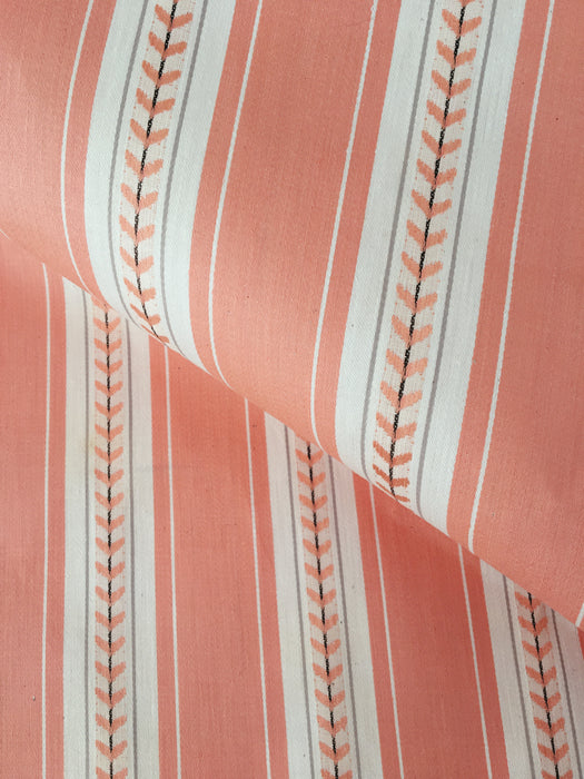 Striped ticking in salmon pink with leaves. Unused. Spain c.1950 - Per meter (25 m avail.)