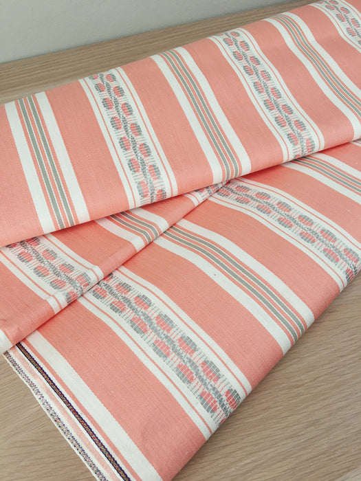 Striped ticking in salmon pink Unused. Spain c.1950 - 6 meters