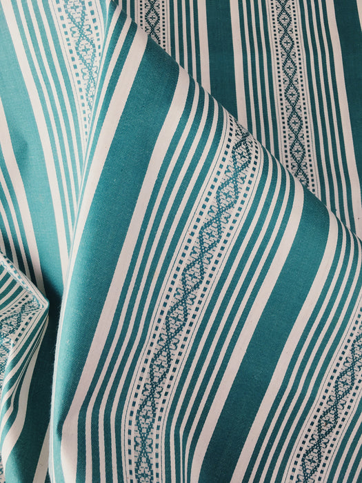 Emerald green striped ticking. Small jacquard pattern. Unused. Spain c.1950 - 2 meters