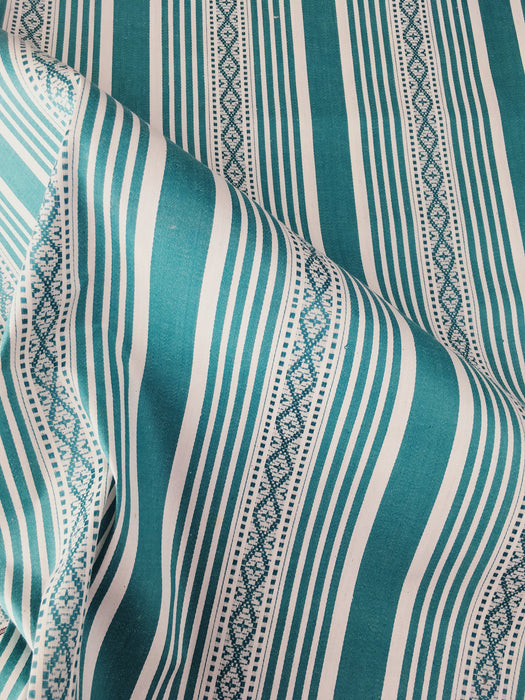 Emerald green striped ticking. Small jacquard pattern. Unused. Spain c.1950 - 2 meters