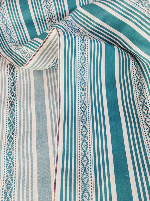 Emerald green striped ticking. Small jacquard pattern. Unused. Spain c.1950 - Per meter (23 m avail.)