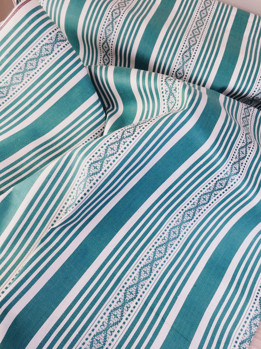 Emerald green striped ticking. Small jacquard pattern. Unused. Spain c.1950 - 1.95 meters