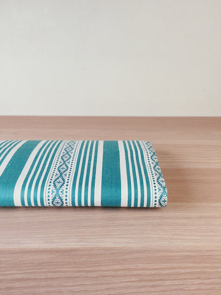 Emerald green striped ticking. Small jacquard pattern. Unused. Spain c.1950 - 1.95 meters