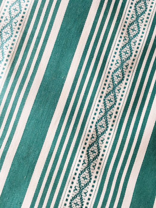 Emerald green striped ticking. Small jacquard pattern. Unused. Spain c.1950 - 1.95 meters
