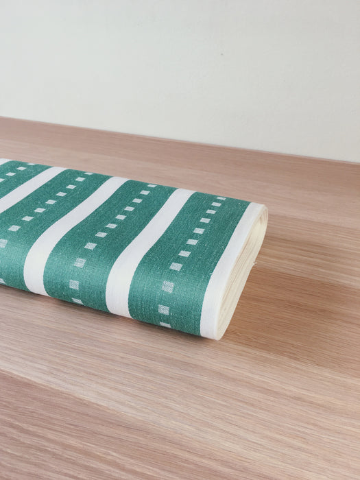 Tuscan green striped ticking. Small jacquard pattern. Unused. Spain c.1950 - 4.5 meters