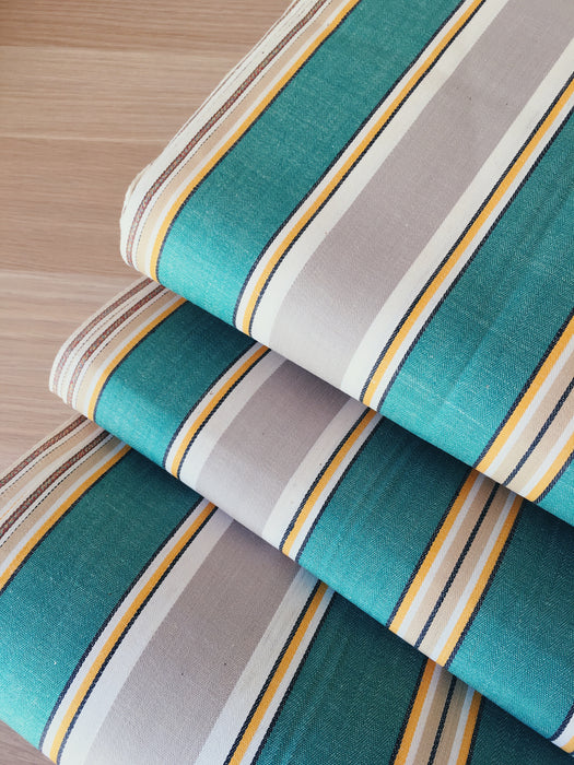 Green and gray stripes vintage ticking. Twill. Unused. Spain c.1940 - Per meter (32 m avail.)