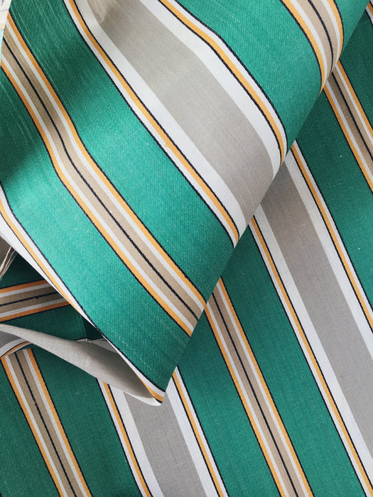 Green and gray stripes vintage ticking. Sateen. Unused. Spain c.1940 - Per meter (34 m avail.)