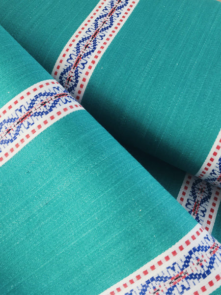 Cheerful ticking in green with a jacquard motif. Unused. Spain c.1950 - 1.25 meters