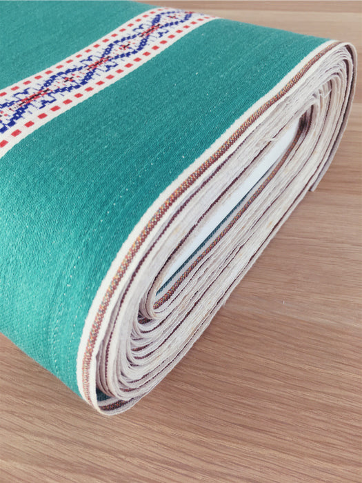 Cheerful ticking in green with a jacquard motif. Unused. Spain c.1950 - Per meter (23 m avail.)