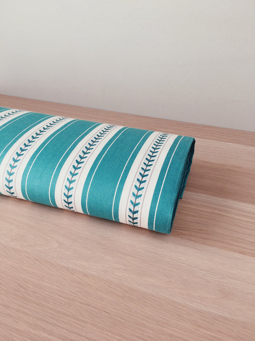 Green and white striped ticking with small leaves. Unused. Spain c.1950 - 4 meters