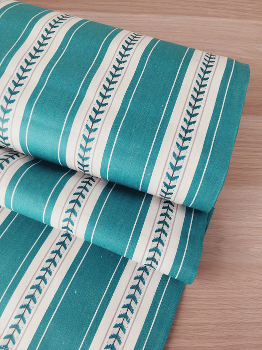 Green and white striped ticking with small leaves. Unused. Spain c.1950 - 4 meters