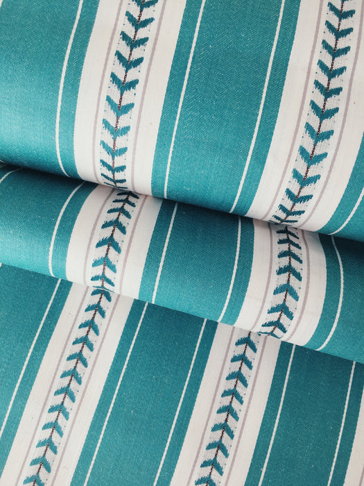 Green and white striped ticking with small leaves. Unused. Spain c.1950 - 4 meters