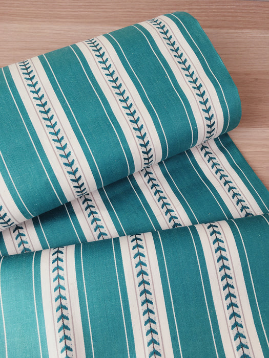 Green and white striped ticking with small leaves. Unused. Spain c.1950 - 4 meters