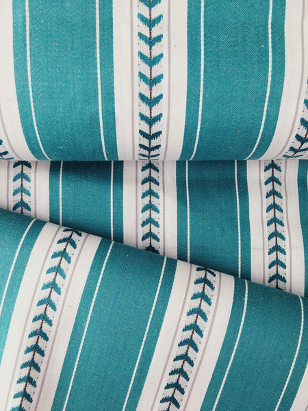 Green and white striped ticking with small leaves. Unused. Spain c.1950 - 4 meters